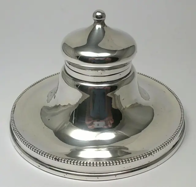 Antique Sterling Silver Capstan Inkwell (4 ¾” base)  – Hallmarked 1913  (297g)