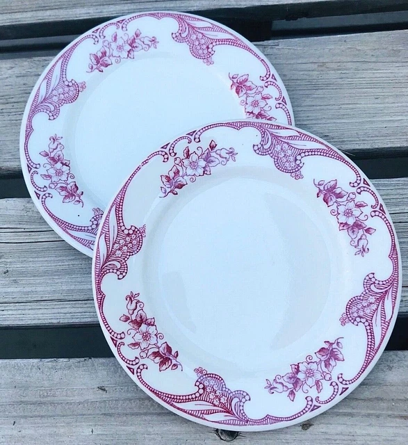 Two Floral & Paisley Bread Plates 5.5" Red Shenango RimRol Restaurant Ware  USA