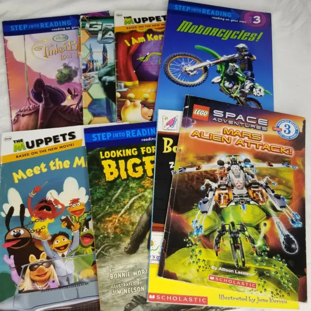 Lot 7 Early Reader Paperback Books Levels 3 & 4 Muppets Motorcycles Bigfoot Lego