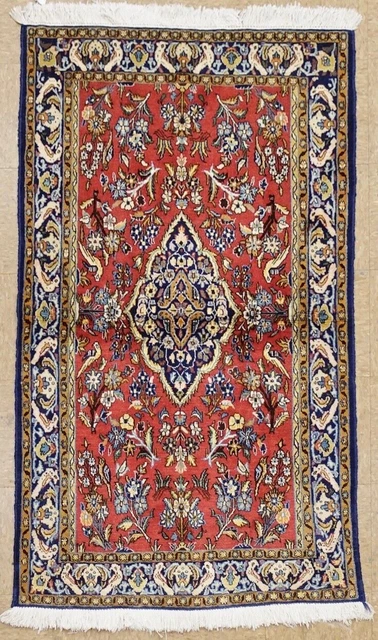 Hand Knotted Red Navy Isfahanne Wool Floral Oriental Area Rug 3'2" x 5'6" Hand Knotted Red Navy Isfahanne Wool Floral Oriental Area Rug 3'2" x 5'6"