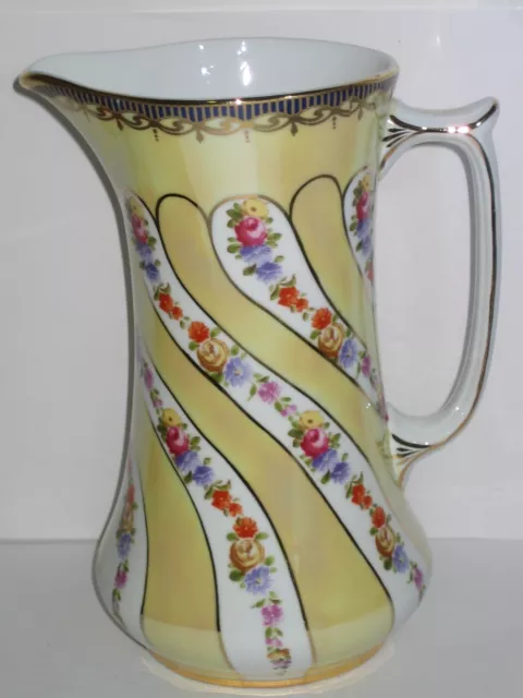 Milchkrug 1 Liter Milch Krug Porzellan Rosen Blumen Jugendstil Perlutt Gelb