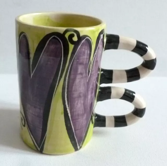 Liz Riley Double à Poignées Cœur Design Studio Poterie Tasse Main Peint Signé