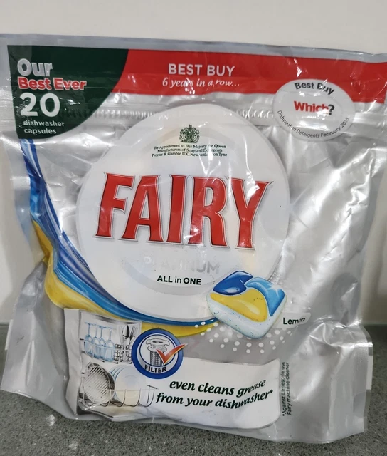 FAIRY PLATINUM ALL In One Dishwasher Tablets 20 Pack Removes Grease