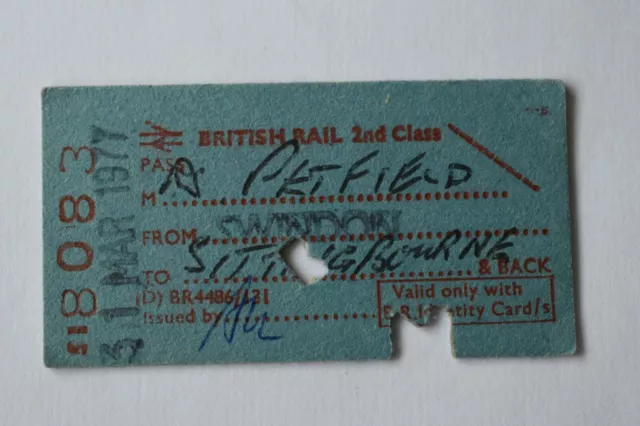 BRB Railway Ticket No 8083 SWINDON to SITTINGBOURNE 31 MAR 1977