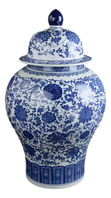 Festcool Classic Blue and White Floral Porcelain Ceramic Temple Ginger Jar Va...