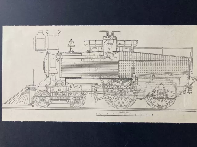 LOCOMOTIVE SIDE ELEVATION - Antique Lithograph - Victorian Engineering
