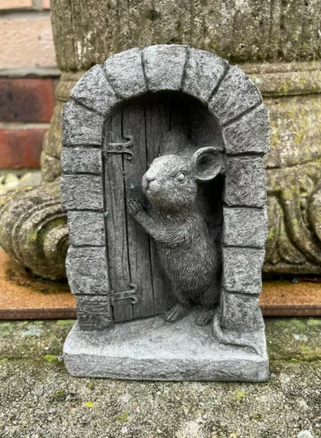 Mouse Door Stone Statue | Garden Outdoor Home Tree Animal Decoration Ornament