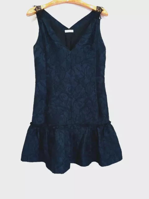 Nina Ricci Womens v Neck Knit Sleeveless Dress dropped waist blue black lace 42