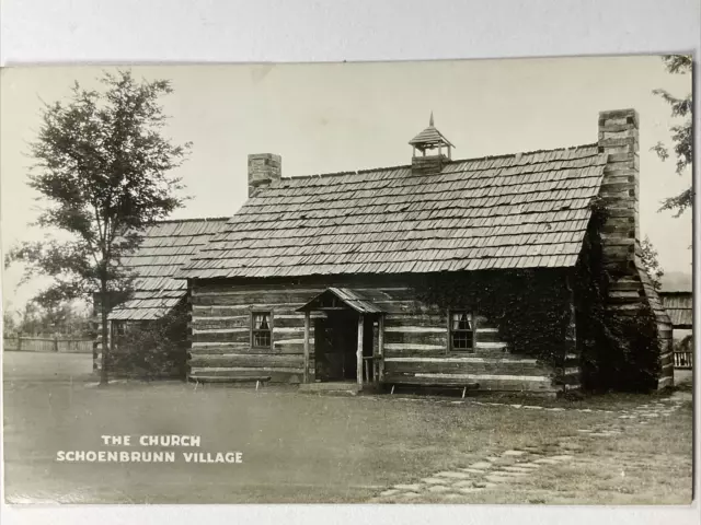 Vintage Schoenbrunn Village Church, New Philadelphia, Ohio Photo Postcard RPPC