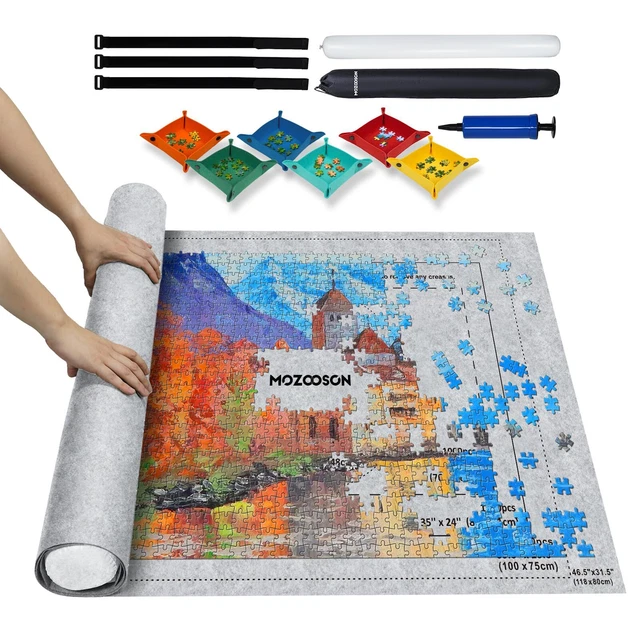 Tapis Puzzle Celawork Pour 1500 Pièces - Enroulable Avec Tube - Feutre Antidérapant - Noir