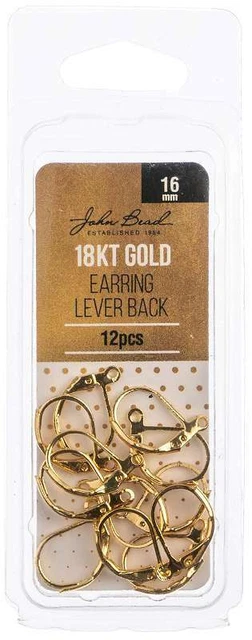 Earring Lever Back 16mm 12/Pkg 18kt Gold Plated 665772229792