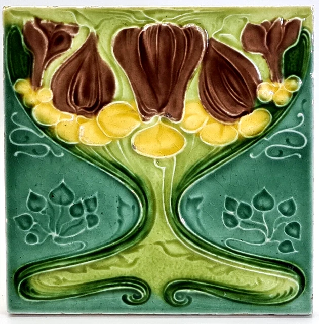 Antique Fireplace Tile Moulded Majolica The Malkin Tile Works Co C1905
