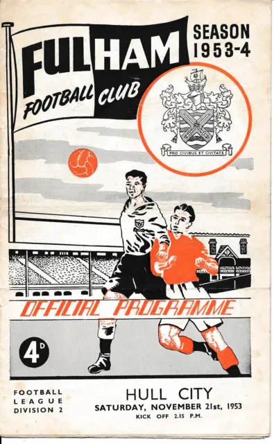 FULHAM v Hull City 1953/1954 - Football Programme