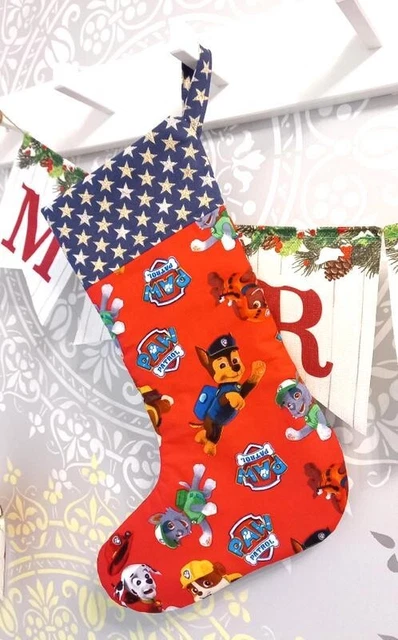 Handmade Christmas Fabric Stocking Paw Patrol Dogs Puppies Decoration Gift
