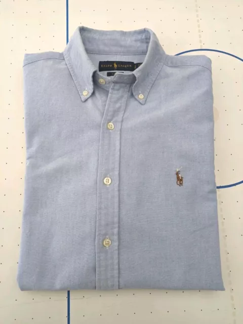 Polo Ralph Lauren Blue Cotton Oxford Shirt Slim Fit Mens Small VGC