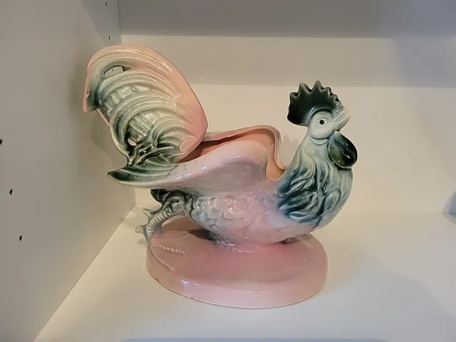 Pink Rooster Planter Hull USA Pottery #54 Farmhouse Country Granny Core Deco SEE