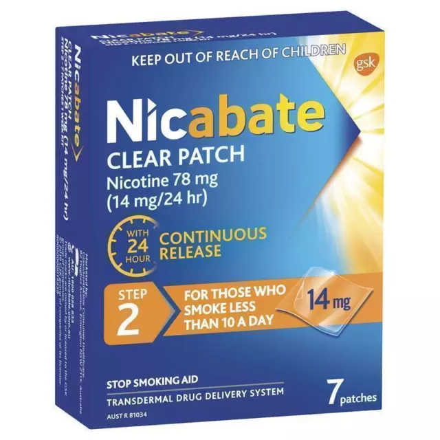 Nicabate Clear Patch Quit Smoking Step 2 14mg 7 Patches