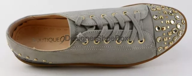 $100 BOUTIQUE 9 KATELYN Grey Suede Studded Designer Lace Up Flats Oxfords 6 3