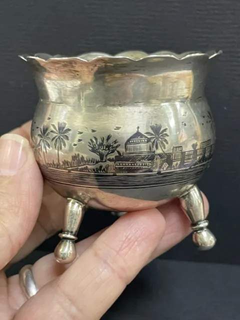 Antique unique  Museum pice Iraqi niello Sterling suger  Pot  79Grams R4