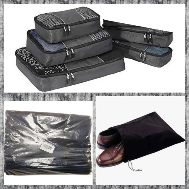 EBAGS (5) Grey Mesh Packing Cubes + 8 Shoe Travel Bags Suitcase Organizer