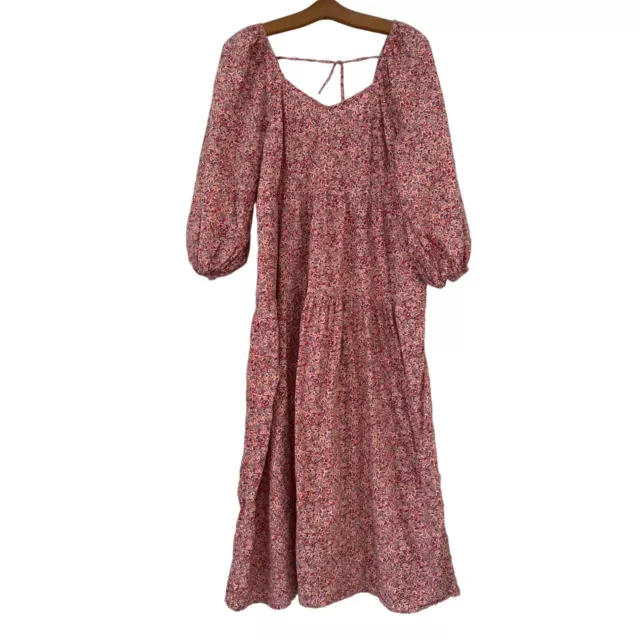 Universal Thread Balloon Long Sleeve Dress Womens L Midi Maxi Ditsy Floral Pink