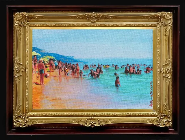 ORIGINAL Oil Painting Handmade Arseni ~ WARM SEA 6" X 4" NO FRAME USA