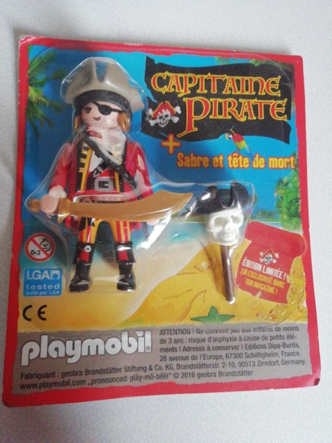 Playmobil Homme Capitaine Pirate Rouge et Noir Jambe de Bois Col Cassé