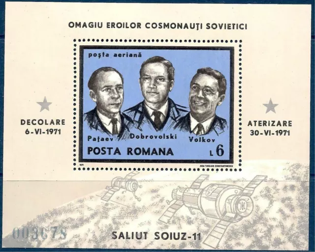 Romania 1971 Astronauts Space Soyuz 11 Accident Landing Moon m/s MNH