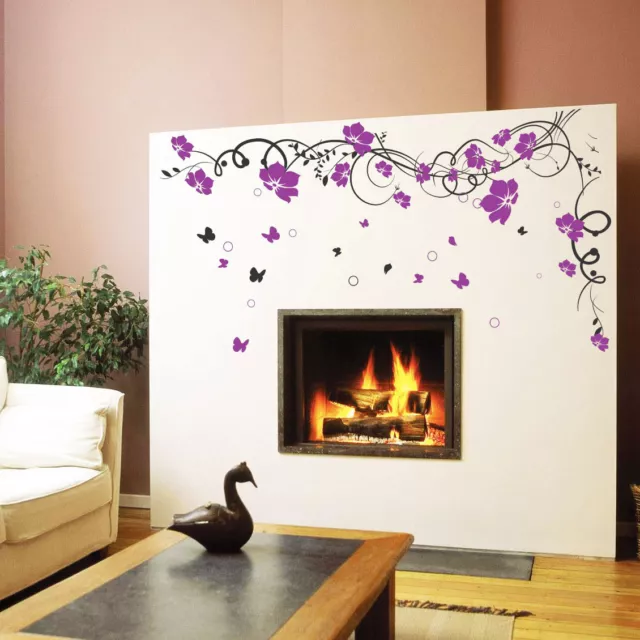 Vine Flowers Butterfly Trees Plants Art Wall Stickers Floral Garden Wall Decals