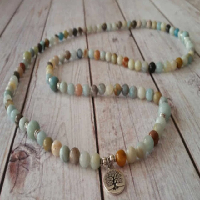 8mm Natural 108 Amazon gemstone beads tree pendant necklace Heart Choker