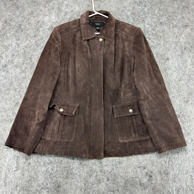 Alfani Jacket Womens 1X Brown Full Zip Lined Leather Suede Bomber Coat