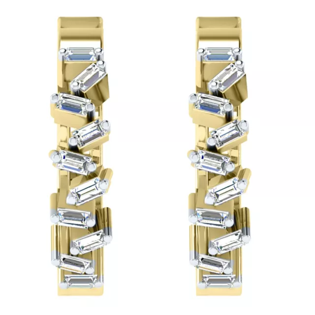 0.28 Ct Baguette Cut Diamond 10K Yellow Gold Huggies Hoops Earrings For Womens