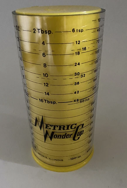 Vintage Metric and Standard Wonder Cup Slide Adjustable Wet Dry Measuring 2 Cup