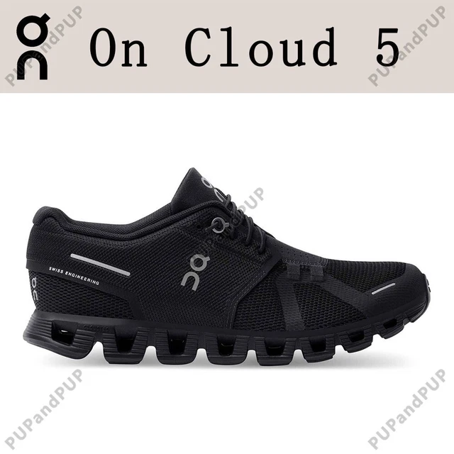 NEW ON CLOUD 5 Lightweight Unisex Sneakers All Black Shoes Breathable Mesh Upper