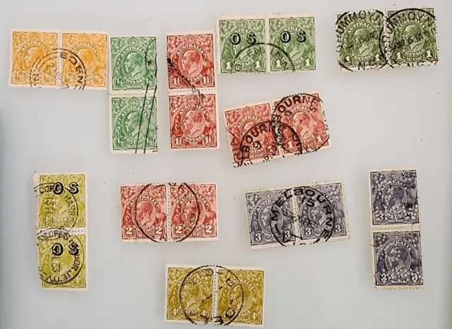 Australian KGV Head Stamp Pair Set Used From 1/2D To 4D