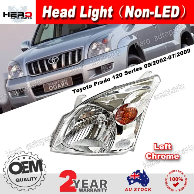 Head Light Lamp Chrome For Toyota Landcruiser Prado 120 Series 02-09 LH LHS Side