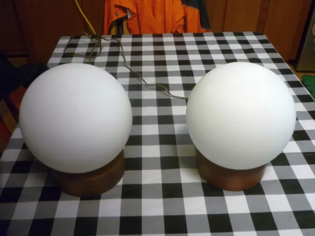 SALE ! Vintage Mid Century Modern Teak Ball Sphere Table Lamps, Pair, Working