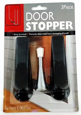 Set of 3 Door Guards Hard Plastic Wedge Holders and Spring Stop Stopper Home