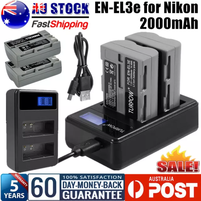 2/4x 2000mAh EN-EL3e Battery / Dual Charger for Nikon D700 D300 D90 D80 D70 D50