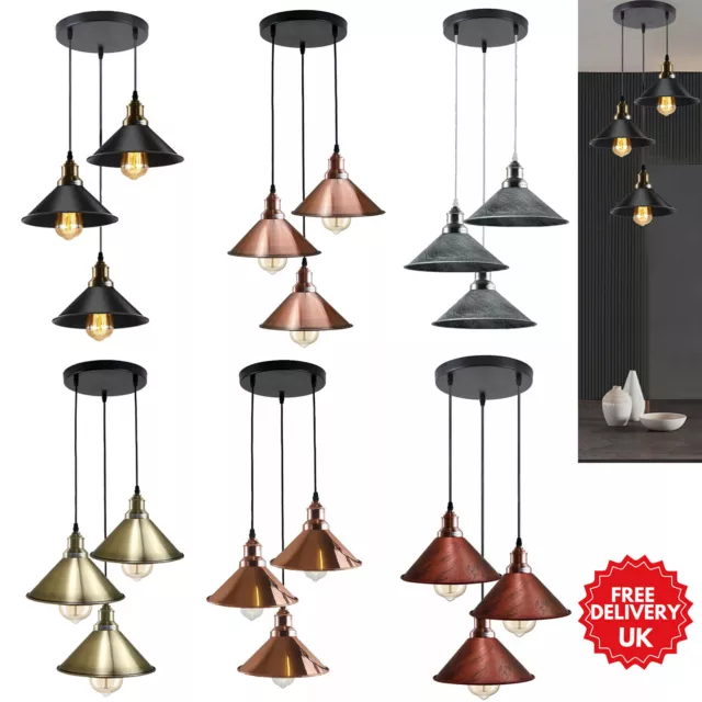 3 Way Pendant Lamp 3 Head Ceiling Lights Hanging Vintage Industrial Light E27