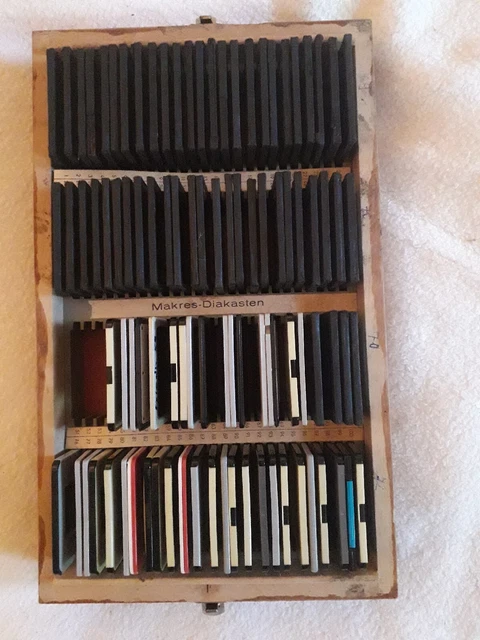 54 Stück Glas Diabilder & 42 Plaste Diabilder mit Holzkasten ALT