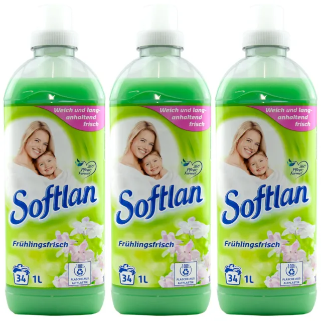 Softlan Adoucissant Spring Fresh 3x 1 Litre 34 Wl Bottle' 100% Waste Plastic