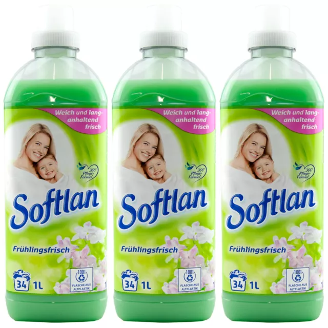 Softlan Adoucissant Spring Fresh 3x 1 Litre 34 Wl Bottle' 100% Waste Plastic