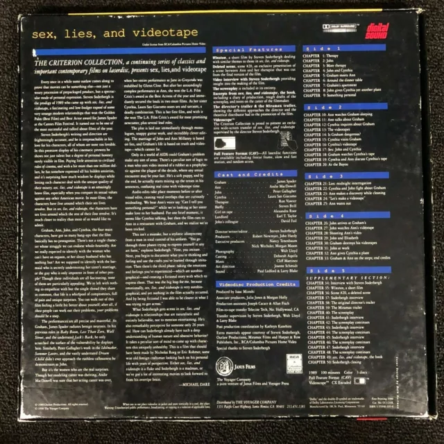 Disque laser SEX, LIES, & VIDEOTAPE [CC1216L] collection de critères #108 édition spéciale 2