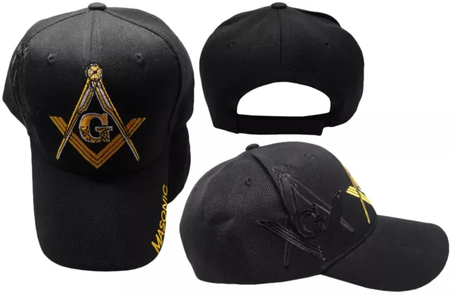 Mason Masonic Freemason Black & Gold With Black Shadow Embroidered Cap Hat