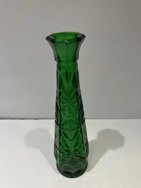 Vintage Anchor Hocking Bud Vase Pressed Glass Emerald Green 9" Tall