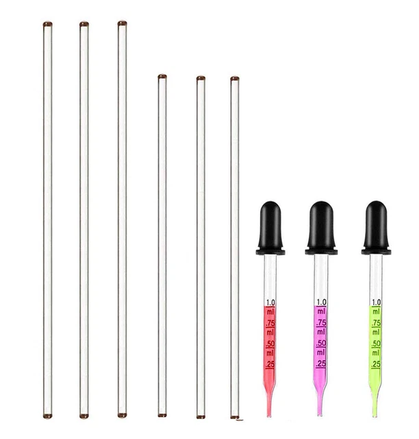 6PCS Glass Stir Sticks Lab Glass Stirring Rod 8"X2 10"X2 with Both Ends round an