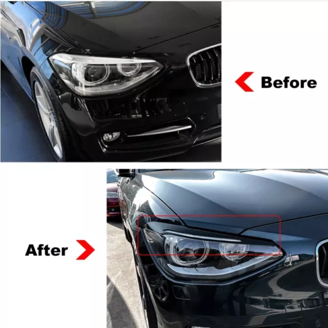 For BMW 1 Series F20 F21 Pre LCI 2011-2014 Gloss Black Headlight Eyebrows Trim