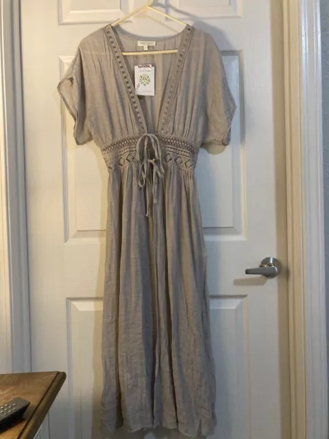 Rebellion Again ~Taupe ~Short  Sleeve Maxi Swimsuit Coverup Size Small NWT