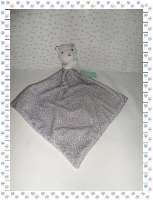# - Doudou Peluche Chat Mouchoir Blanc Gris Rose Little Pink  Obaibi Okaidi